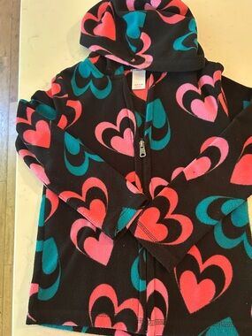 Circo Black Fleece Hoodie with Pink, Teal & Coral Heart Print